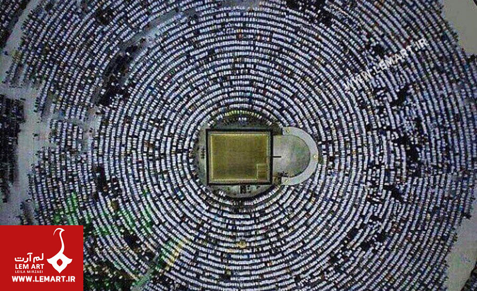3 | بررسی جایگاه ترنج در مرکز قالی | ارتباط ترنج با دایره و مربع عکس کعبه از بالا ، ترنج در مرکز قالی