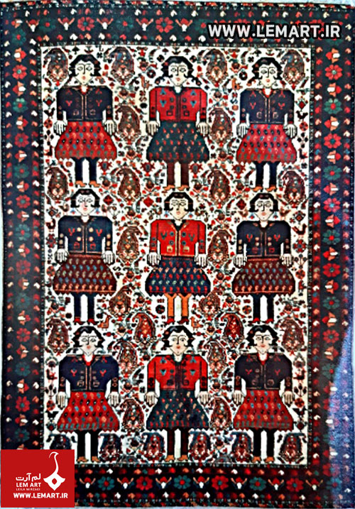 نقش نه زن روی قالی عشایر افشار کرمان