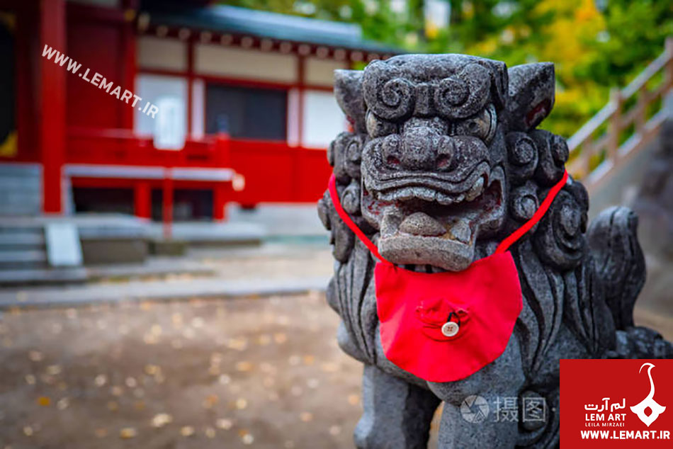 2 | نقش شیر در فرش های چین باستان مجسمه شیر در معبد بودای چین