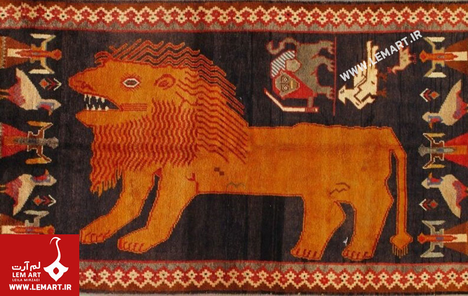 اساطیری روی قالی ایرانی | نقش نمود اساطیری شیر در دست بافت‌ها و قالی‌های ایرانی
